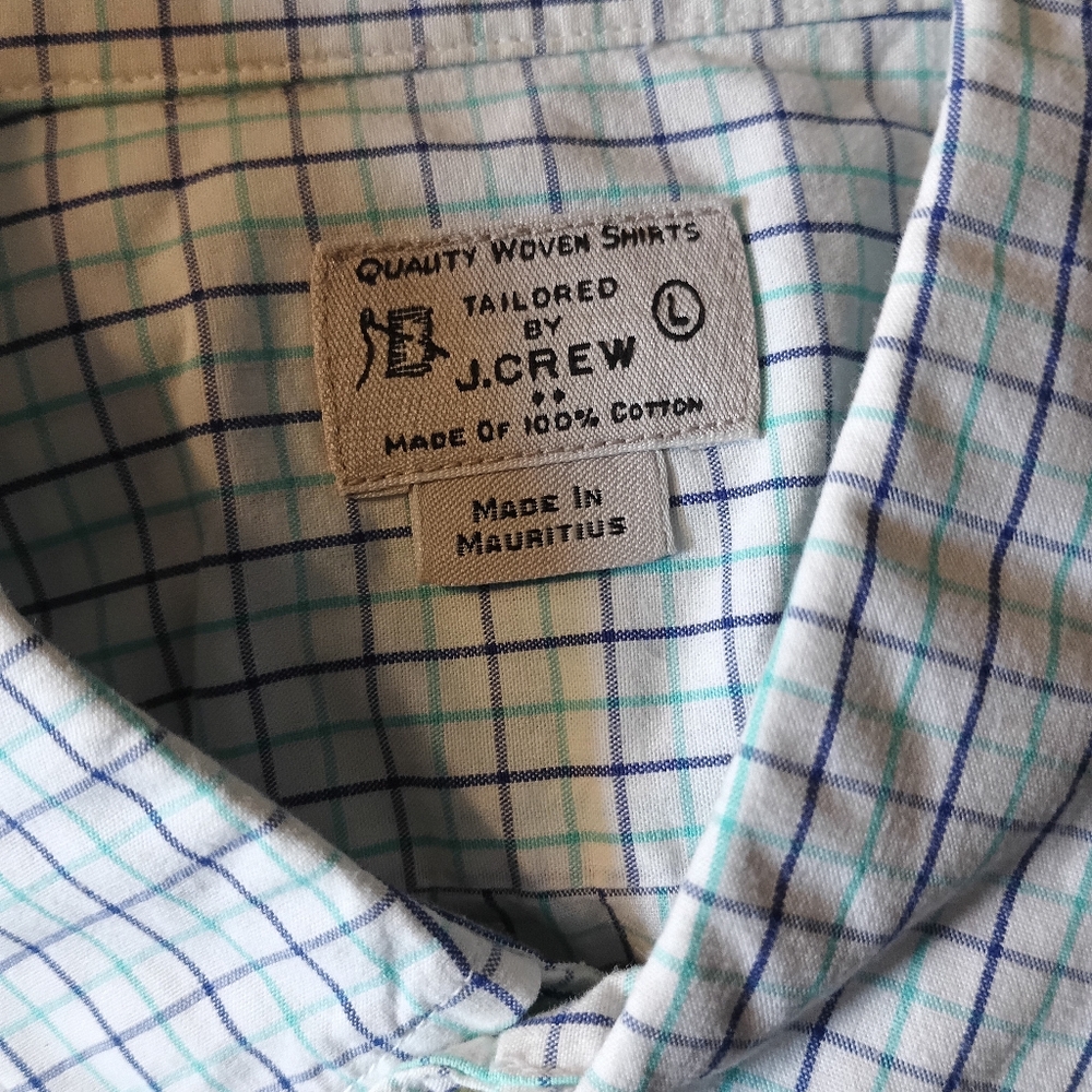 Tailored by J. Crew Large Button down white And green blue Line Long Sleeve - Picture 8 of 13